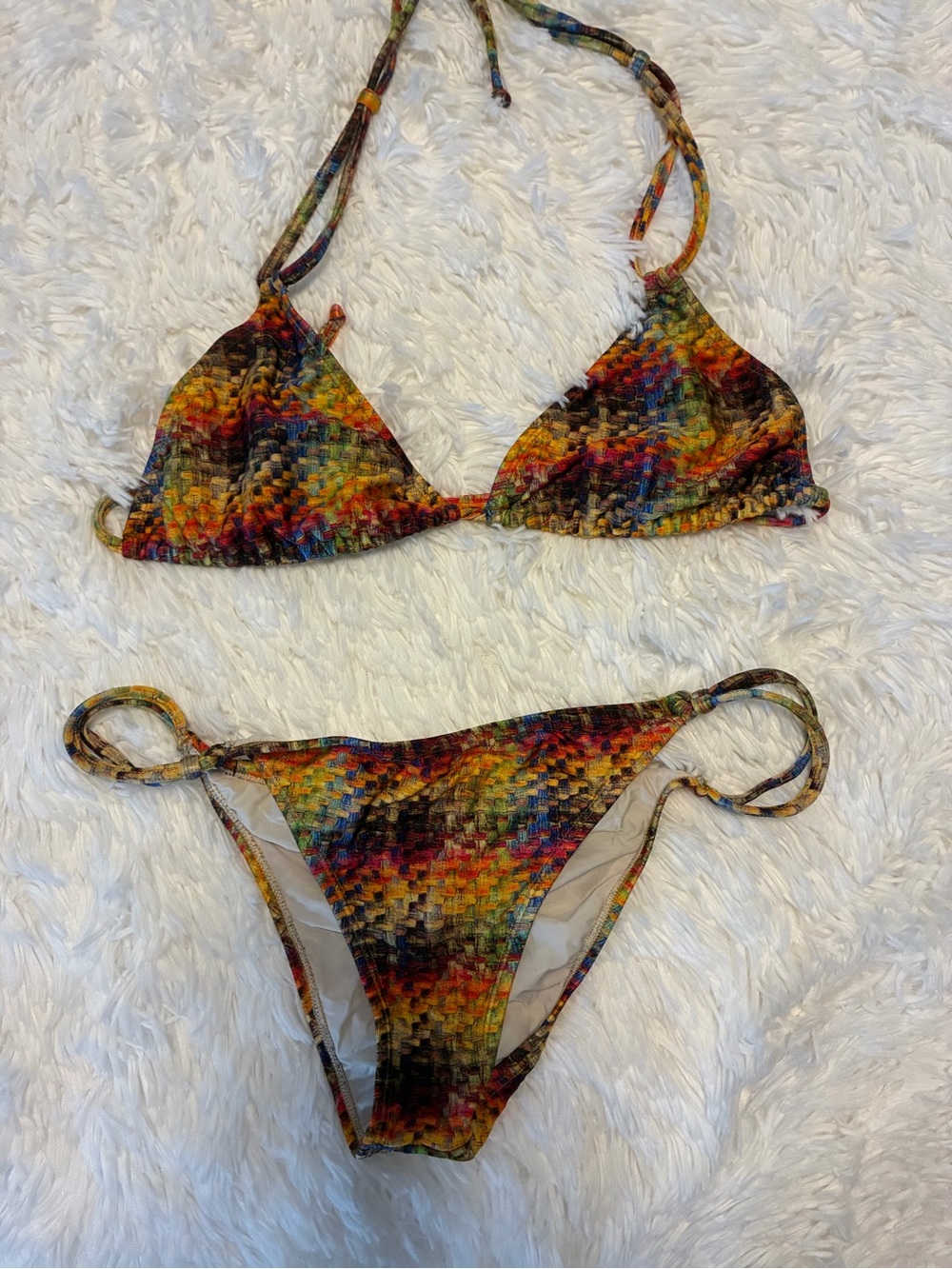 Rio Del Sol Multicolor Woven-Effect Triangle Bikini Set